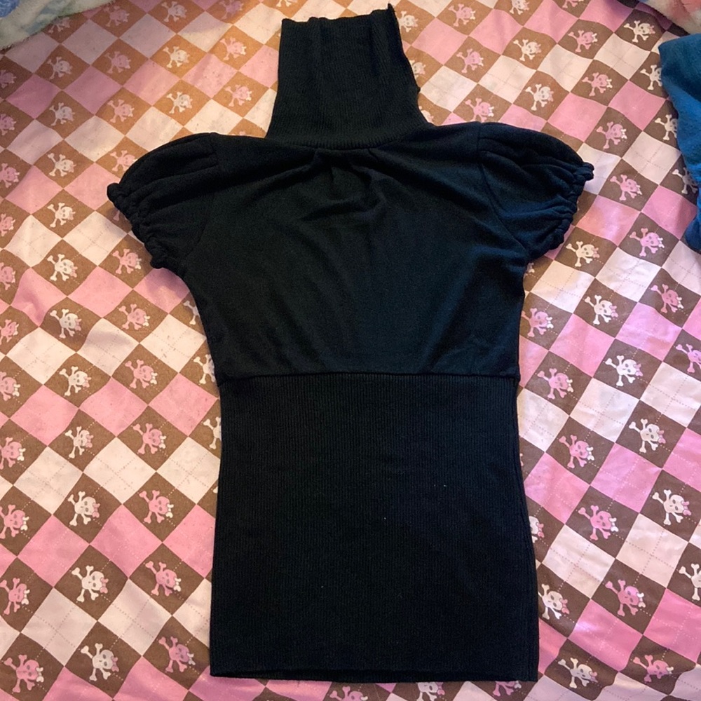 Black Turtleneck Short Sleeve Top Size Small